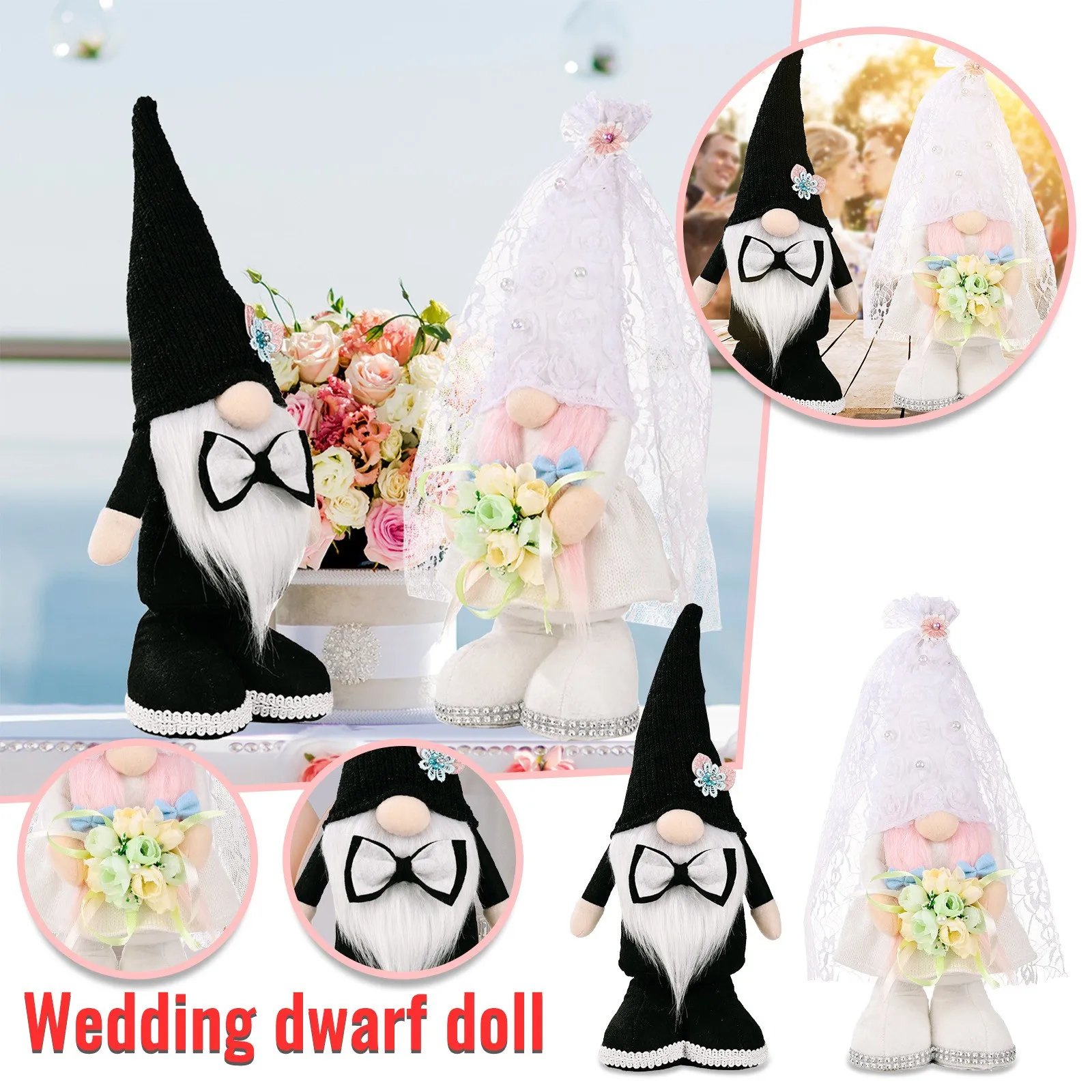 

Свадебные гномы 35 см, плюшевый декор для невесты и жениха, пары, плюшевый карликовый эльф, гномы ручной работы для свадьбы, подарки на годовщину