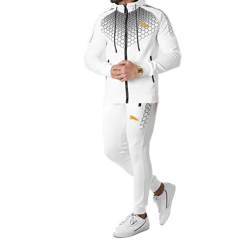 Autumn and winter casual men's sports sweater set, cotton blended zippered shirt, fashionable classic pullover long sleeved pant