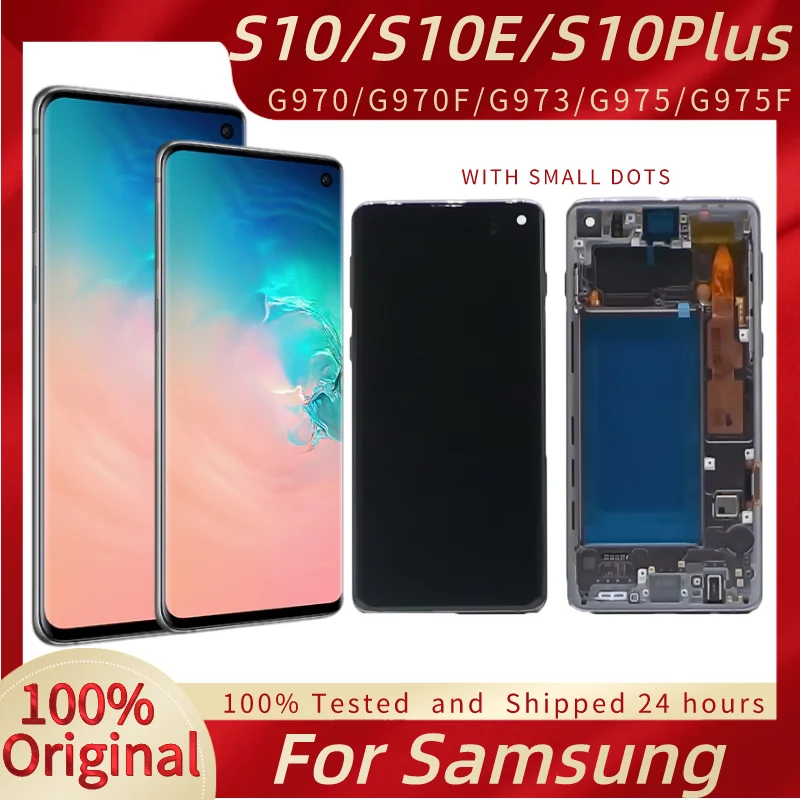 

S10 Plus LCD Original AMOLED For SAMSUNG Galaxy S10 LCD S10e Display With Frame G970 G973 G975 Touch Screen Digitizer With Dots
