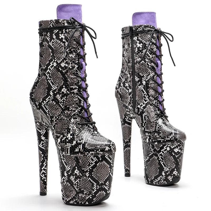 Leecabe  20CM/8inches snakeskin  upper lace up  ankle boots fashion shoes  High Heel platform Pole Dance boot