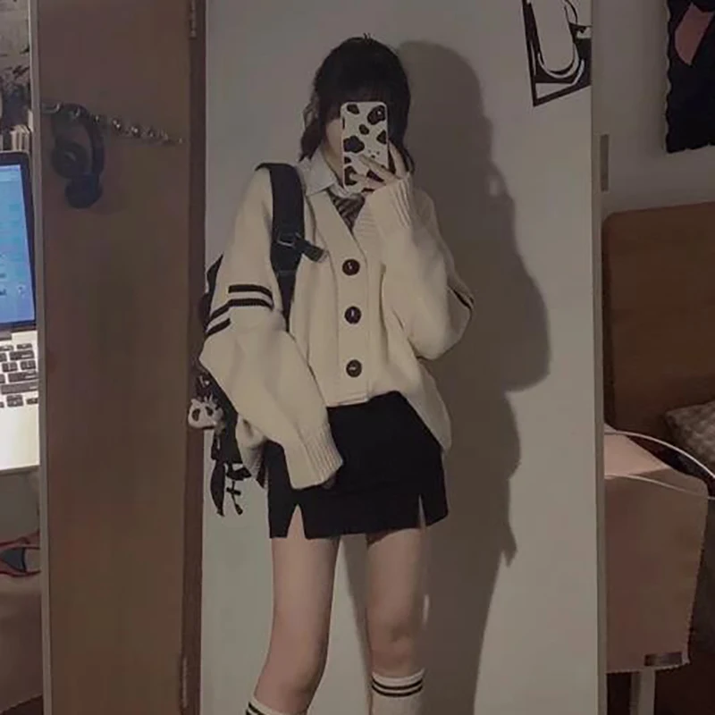 Женский винтажный кардиган в полоску свободный однобортный свитер Корейском