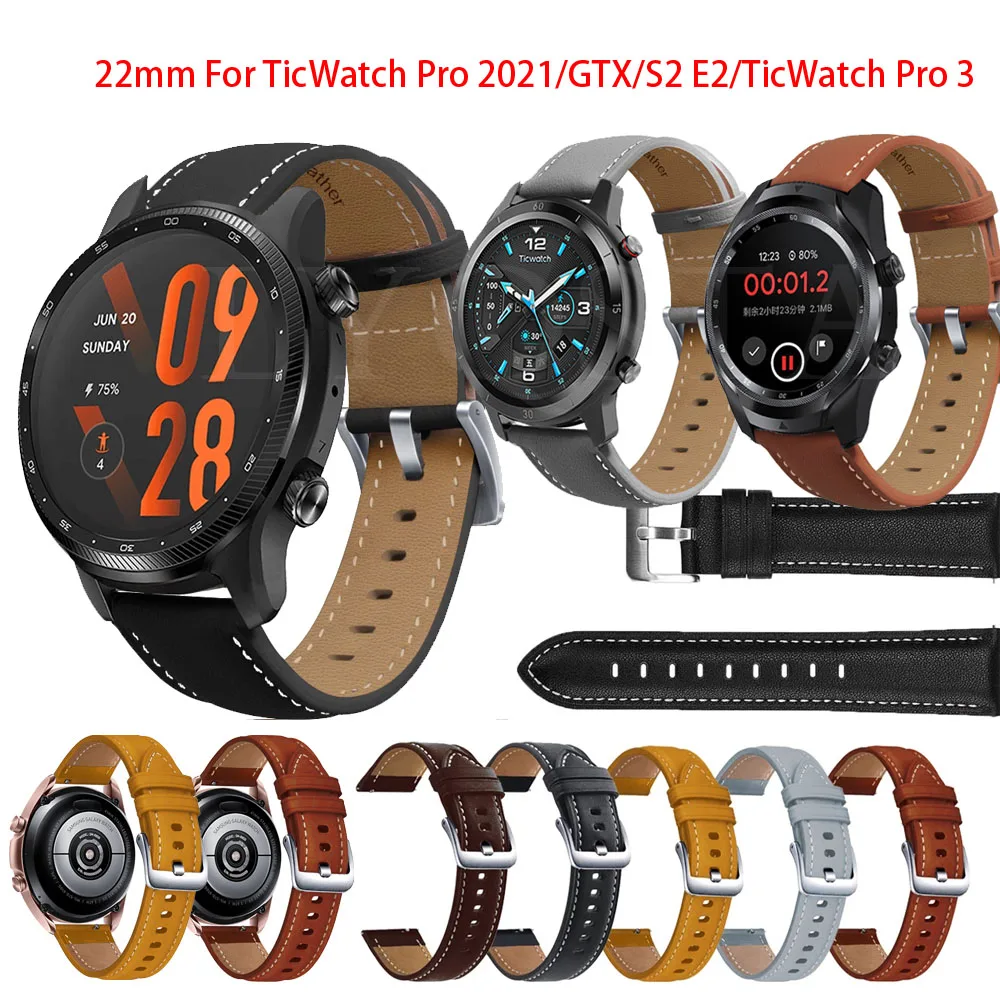 Ремешок кожаный 22 мм для смарт-часов TicWatch Pro 3 Ultra GPS/LTE/GTX/S2 E2 сменный Браслет