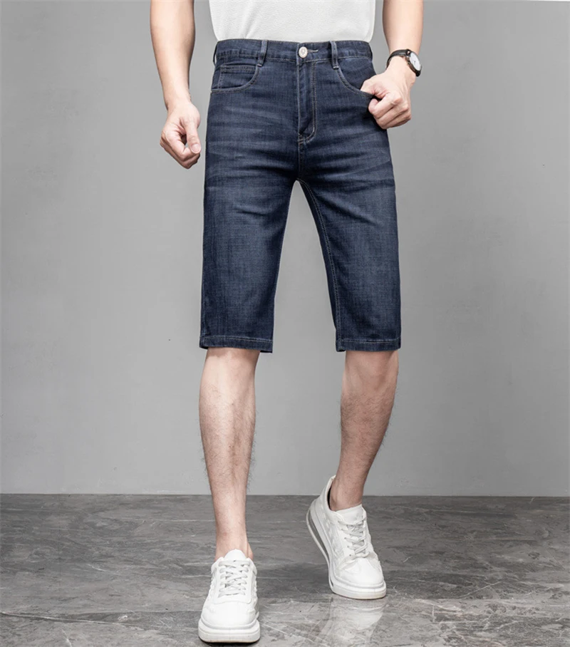 Men New in Casual Fashion Short Jeans Business Elegant Denim Trousers Stretch Elastic Pants Pony Vintage Designer Brand Clothes