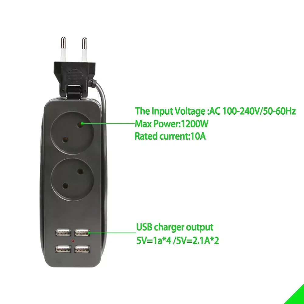 

2023EU Tabletop Socket With USB Charging Ports 4.0mm Plug Power Strip 1.5 M Extension Cord for Mobile Phone Ipad Led Lightsolar