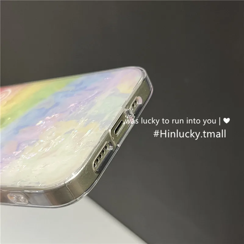 Радужный мраморный чехол с улыбками для телефона iPhone 12 13 14 Pro 15 11 Max Mini XR XS X 7 8 Plus