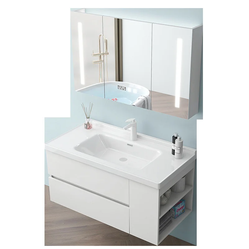 

Шкаф для ванной комнаты, современный простой керамический цельный шкаф, боковое хранилище, полки для мытья рук и туалета на стену