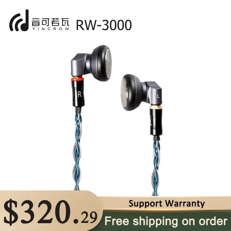 

Yincrow RW-3000 Metal HIFI Earphone Monitor 15mm Dynamic Drive Bass DJ Earbud IEM 3.5MM\4.4MM\2.5MM Cable RW-1000 RW-2000