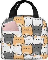insulated lunch bag cute chubby cats lunch box cartoon kitten animal reusable waterproof lunch tote bag for school work picnic
