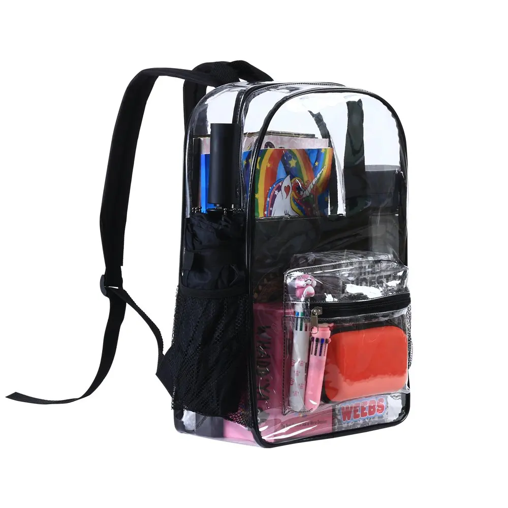 Heavy Duty Clear Transparent Backpack See Through Book-bag with Multi-color Choices for School, Sports, Stadium and So On.