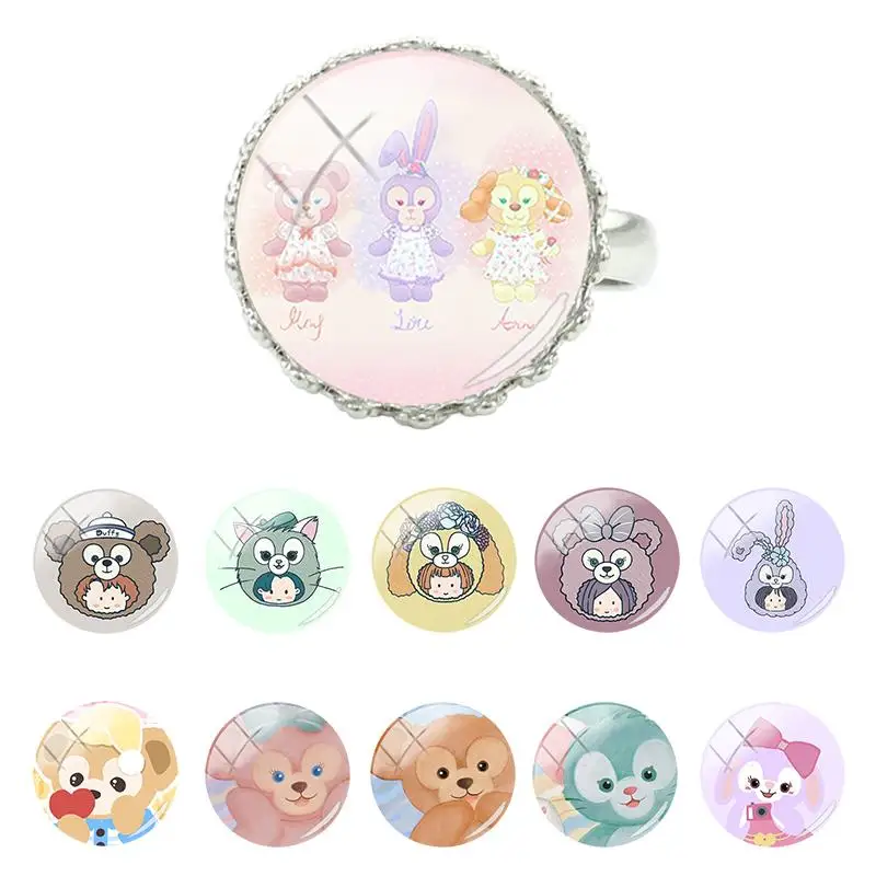 

Disney Creative Design Art Glass Dome Ring Toni StellaLou Cartoon Image Round Star Dew Crown Rings for Decoration Jewelry FSD252
