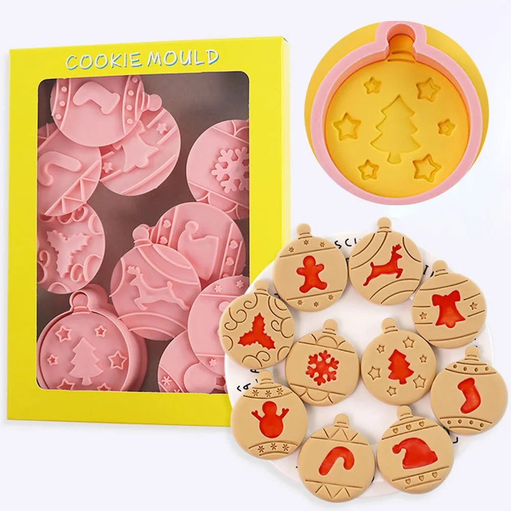 

10 Pcs/set Cookie Cutters Plastic 3D Christmas Theme Cartoon Pressable Biscuit Mold Cookie Stamp Kitchen Baking Pastry Bakeware