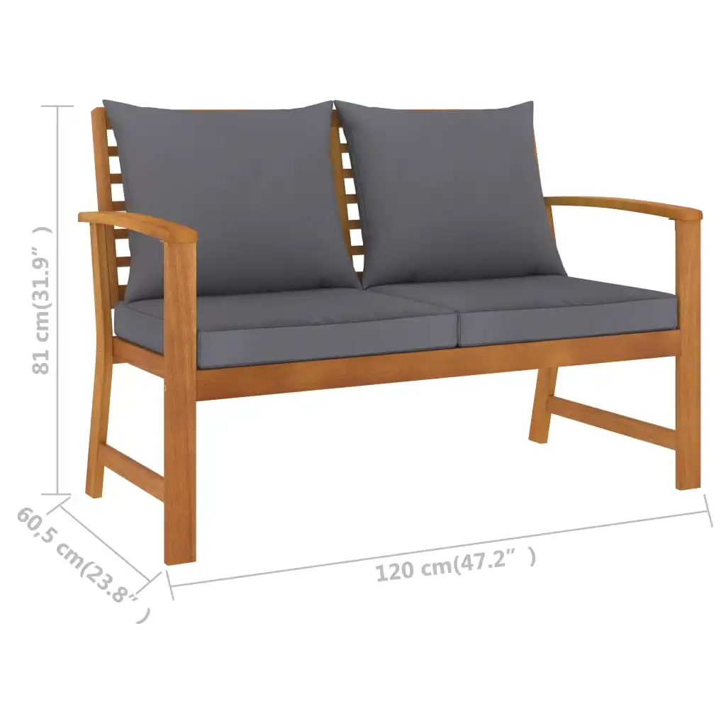 

Patio Outdoor Bench Deck Outside Porch Furniture Balcony Lounge Home Decor 47.2" with Dark Gray Cushion Solid Acacia Wood