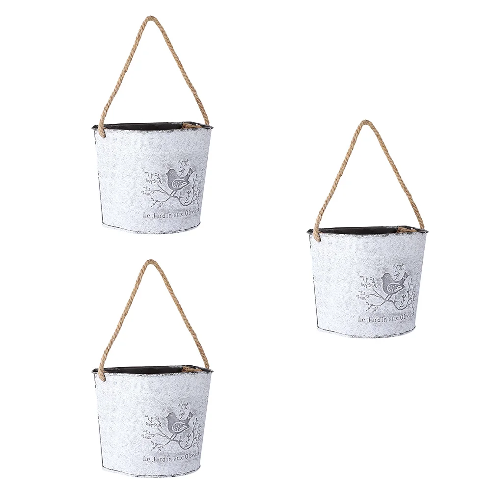 

3pcs Hanging Planter Flower Pot Metal Container Wall Pocket Garden Bucket for Indoor or Outdoor Balcony Patio