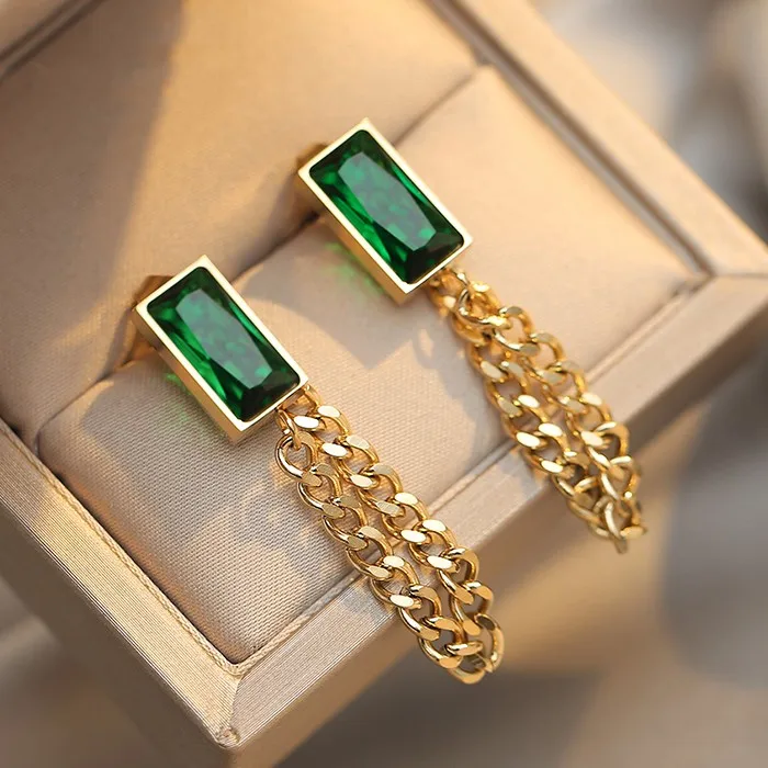 

комплект украшений Серьги Набор бижутерия бижутерия люкс качества 2023 нНовинка, Классическая Геометрическая прямоугольная зеленая Хрустал...