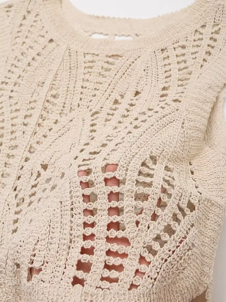 Maxdutti вязаный крючком вырезанный жилет майка Топ французская Ретро бежевая