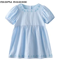 colorful childhood girls dress summer dress simple breathable skirt baby short sleeved a line skirt 5xly256