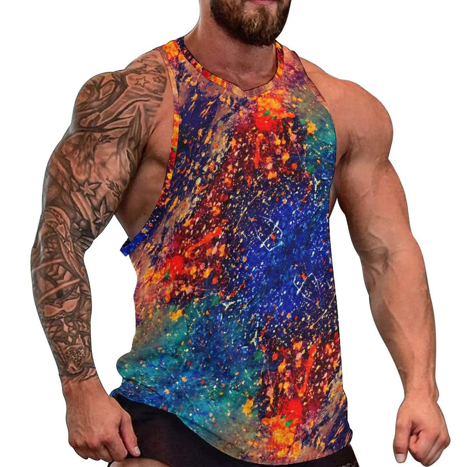 

Psychedelic Splatter Beach Tank Top Colorful Rainbow Workout Tops Male Printed Sportswear Sleeveless Vests Big Size 4XL 5XL