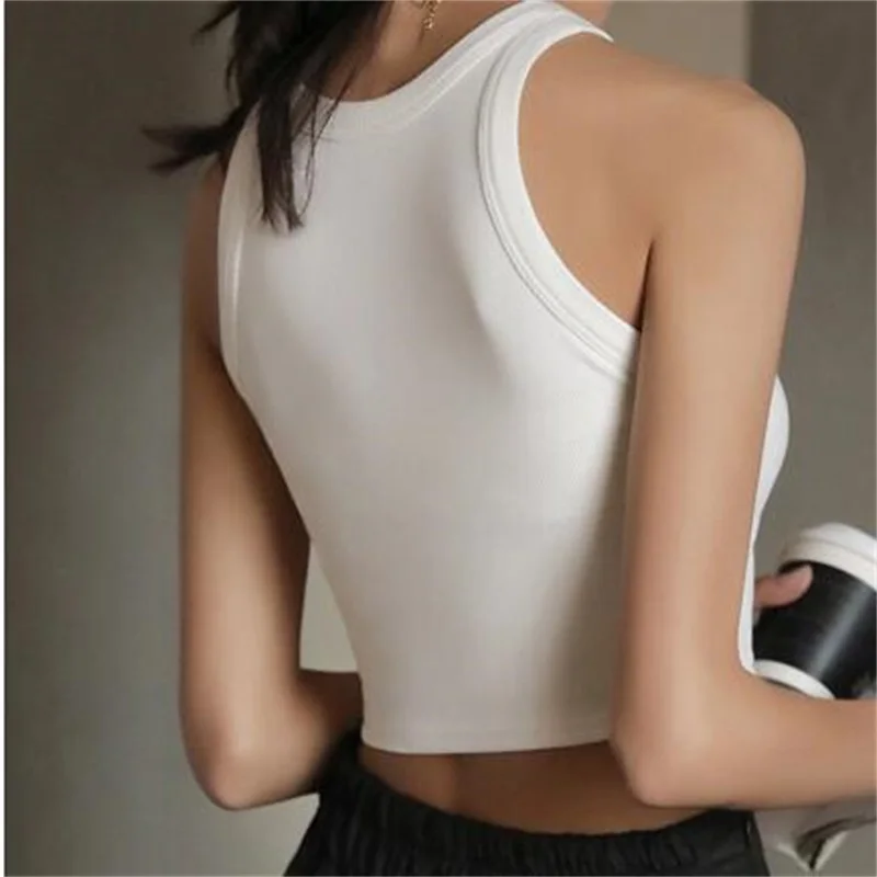 Топ женский спортивный бесшовный укороченный однотонный топ без рукавов