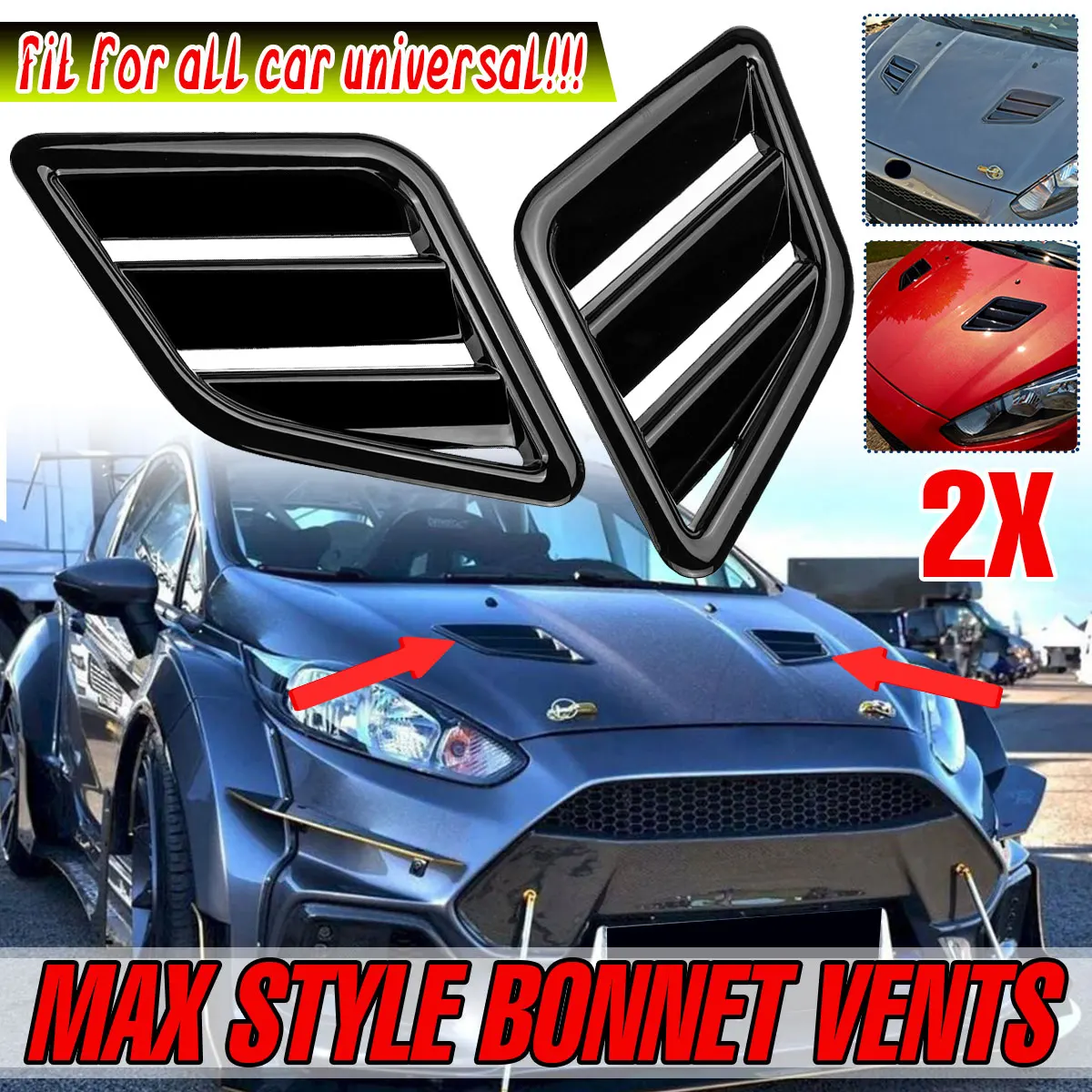 

RM-CAR Glossy Black Pair Universal Bonnet Air Vents Engine Hood For Focus Fiesta RS ST For Vauxhall Max Style Car Front Vent