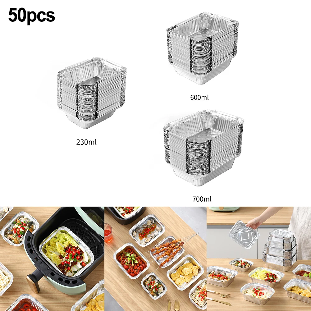 

50PCS 230/600/700ML Disposable Aluminum Foil With Lid Aluminum Foil Tray Aluminum Pan Food Packaging Takeaway Container