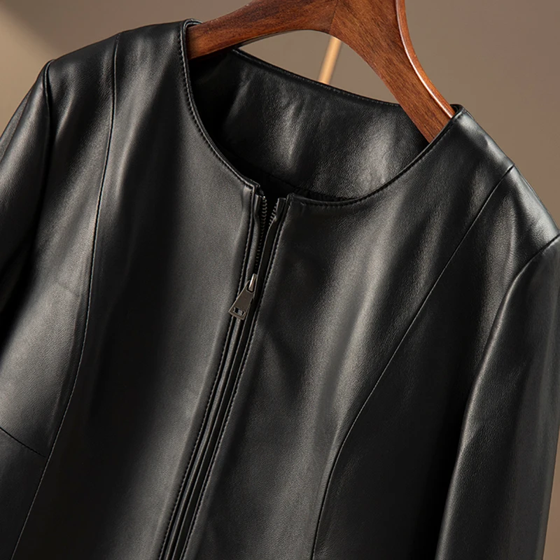 Fall New 2023 Genuine Leather Jacket  High Street  Zipper  Zippers  Autumn/Winter  Sheepskin  Casaco Couro Legítimo Feminino