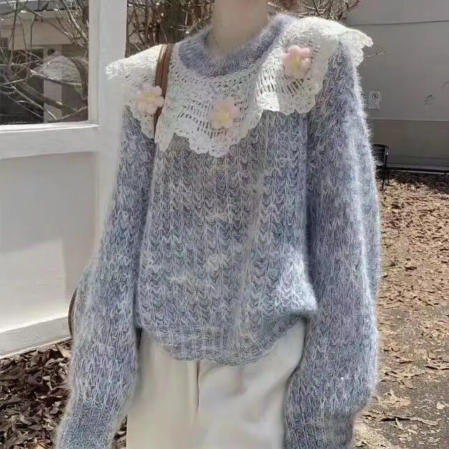 Korejepo новый свитер вязаный ленивый сладкий свободный нежный пуловер шикарный