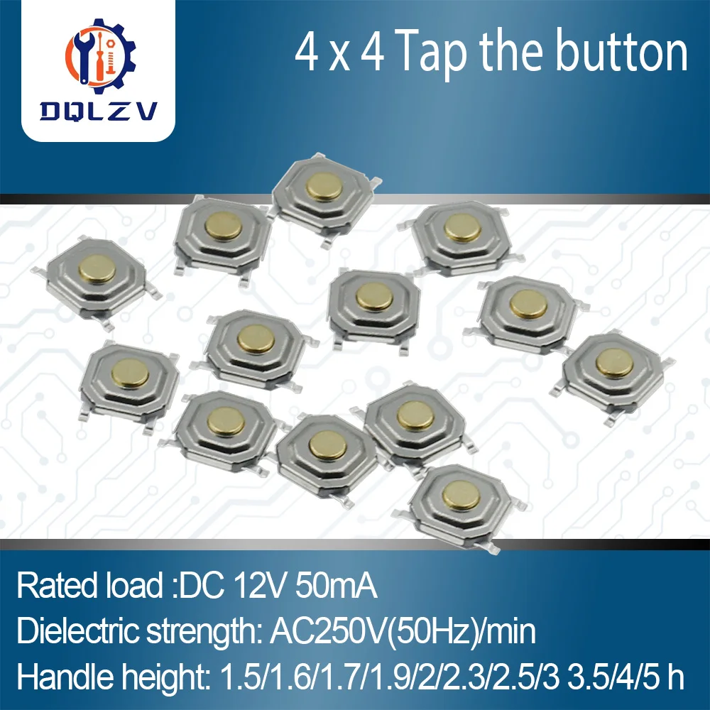 

12V 5.2*5.2*1.5mm 12V 0.5A 4 Pin SMT Push Button Switch Metal Tactile Micro Tact Touch Switch Copper Interruptor 4x4x1.5