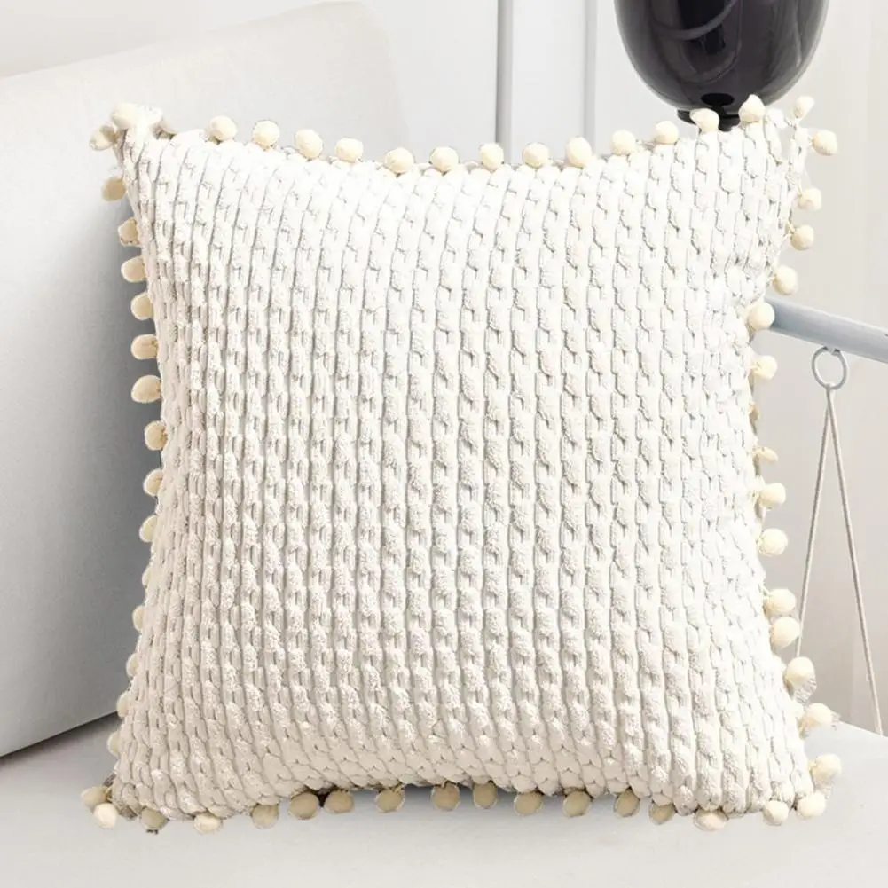 

Fashion Cushion Case Dust-proof Easy Cleaning 45x45cm Couch Corduroy Cushion Case with Tassel Square Pillow Cover Home Decor