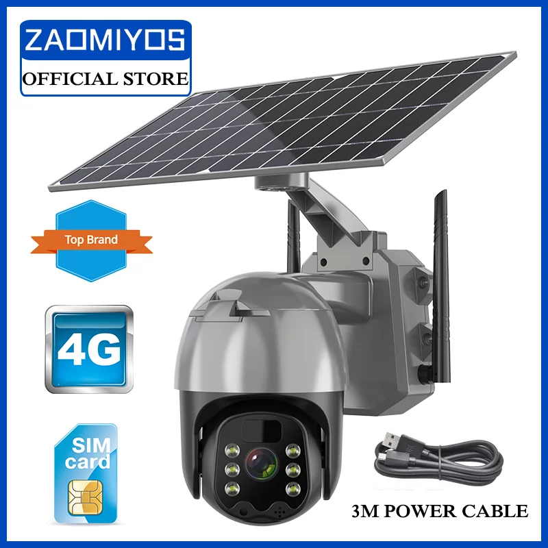 4G Solar IP WiFi 1080P CCTV Video Wireless Surveillance Camera Outdoor PTZ Battery Security Protection Waterproof Color Night