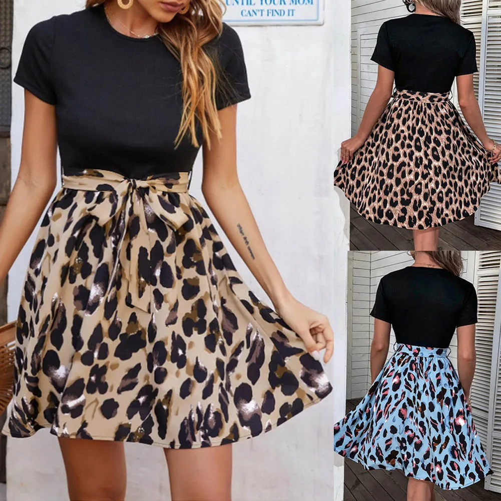

Temperament Women's Dresses A-Line Flared Skater Bows Dress Straps With Belt - Short Sleeve Graphic Dress Women Clothes 2023