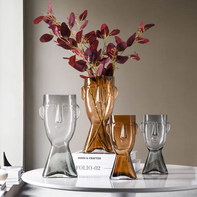 

Абстрактная стеклянная ваза с человеческим лицом для гостиной, Цветочная композиция, стеклянное украшение для входа в обеденный стол, скан...