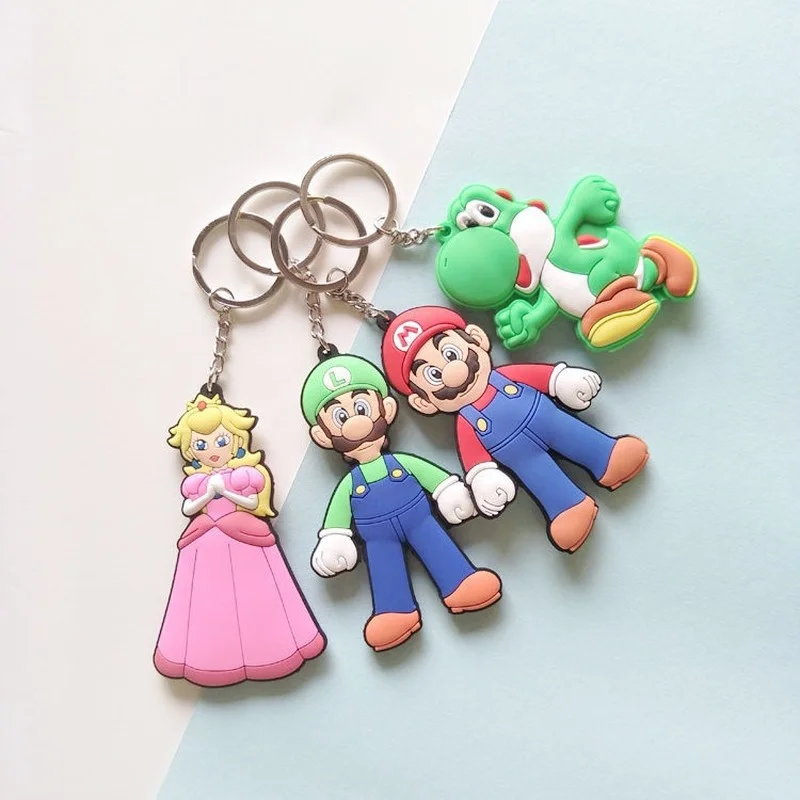 

Super Mario Anime Toys PVC Keychain Mario Bros Game Character Luigi Bowser Yoshi Wario Peach Keyring Bag Pendant Birthday Gifts