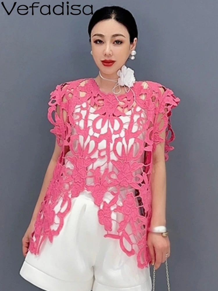 

Vefadisa 2023 Summer Women Fashion Hollow Out Sleeveless Outwear Single Piece Vest Casual Cute Personalized Girl Top ZY1619