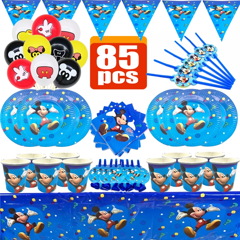 

Disney Mickey Mouse Theme Party Tableware Boy Kids Birthday Disposable Decor Plates Cups Napkins Balloon Baby Shower Supplies