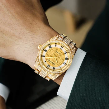 Golden Luxury Quartz Watch Men Diamond Stainless Steel Watches Male Roman Dial Business Tonneau Clock Relogio Masculino Hombre Other Image