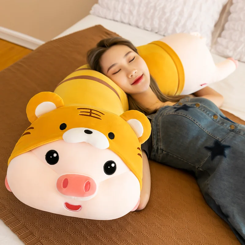 

70-130CM Giant Size Lying Pig Animal Plush Toys Soft Stuffed Tiger Doll Birthday Gifts for Children Baby Accompany Baby Pillow