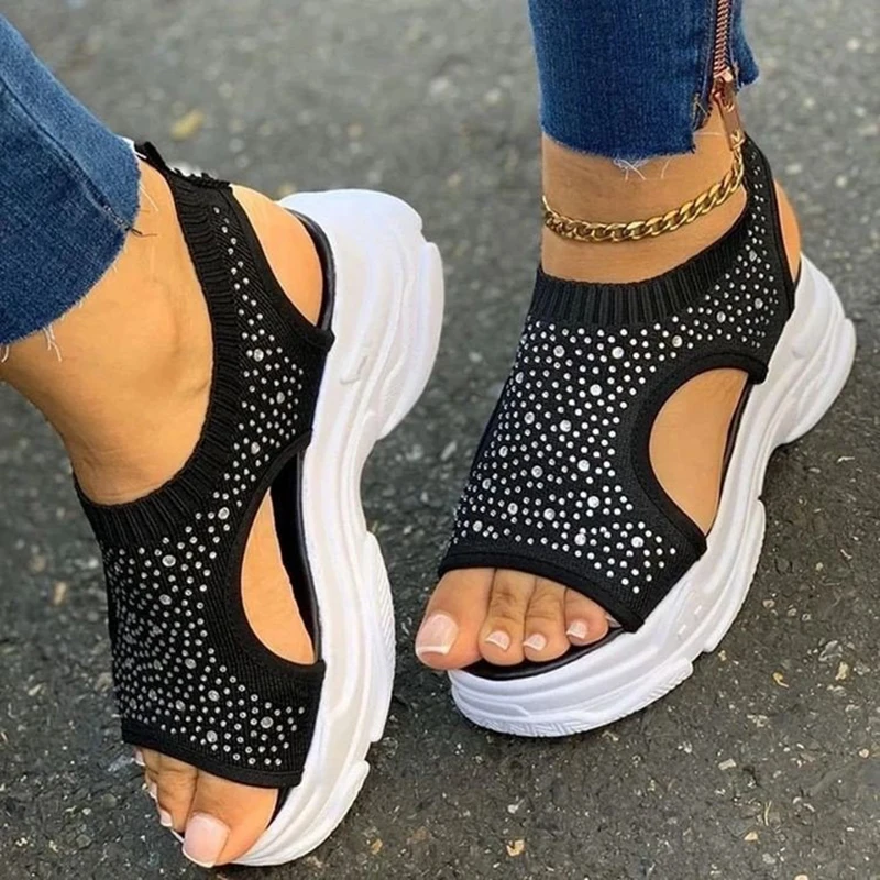 

Women Platform Sandals Slip-On Stretch Fabric Shoes Summer Women's Comfort Walking Ladies Sandalias Female Casual Footwear 2022