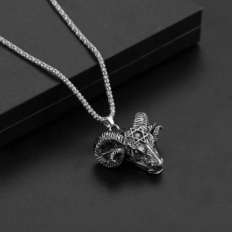 

Gothic Satan Goat Head Necklace Pendant Men Vintage Stainless Steel Egyptian Cross Necklace Fashion Jewelry Gift Wholesale