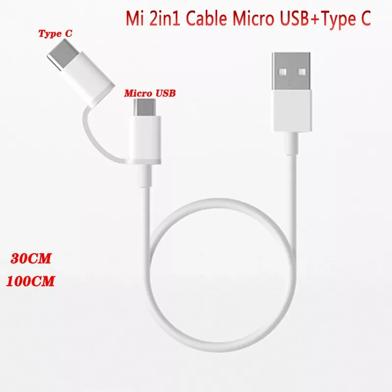 

Xiaomi Mi Fast Charger Cable 2in1 Micro USB + USB Type-C Quick Charge Cable For Redmi 8T 8A Note 11 10 9 7 8 Pro Mi 10 9 Pro A3