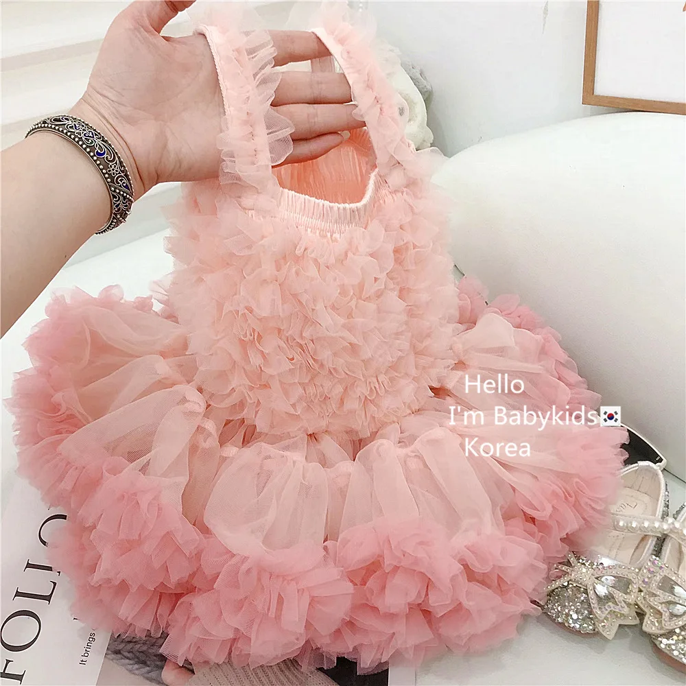 

Summer Girl Baby Solid Sweet Suspenders Princess Layered Dress Children Fashion Ruffle Sleeveless Mesh Ball Gown Party Dresses