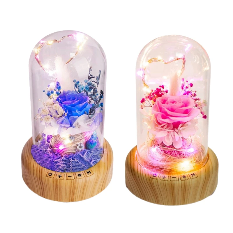 

Rose Night Light In Glass Dome, Flowers Lamp Bluetooth Speaker, Forever Gifts For Birthday, Mother's,Valentine Day