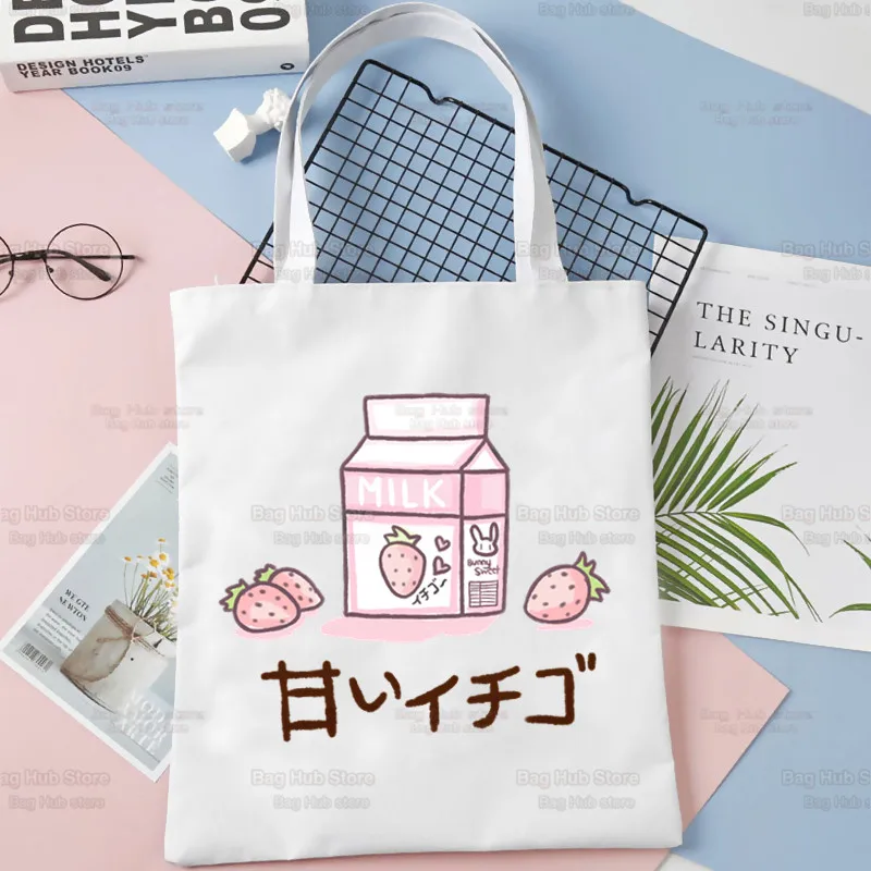 

Japan Strawberry Juice Graphic Print Shopping Bag Shopper Eco Canvas Cotton Shopper Bolsas De Tela Bag Shoping Reusable Sacolas