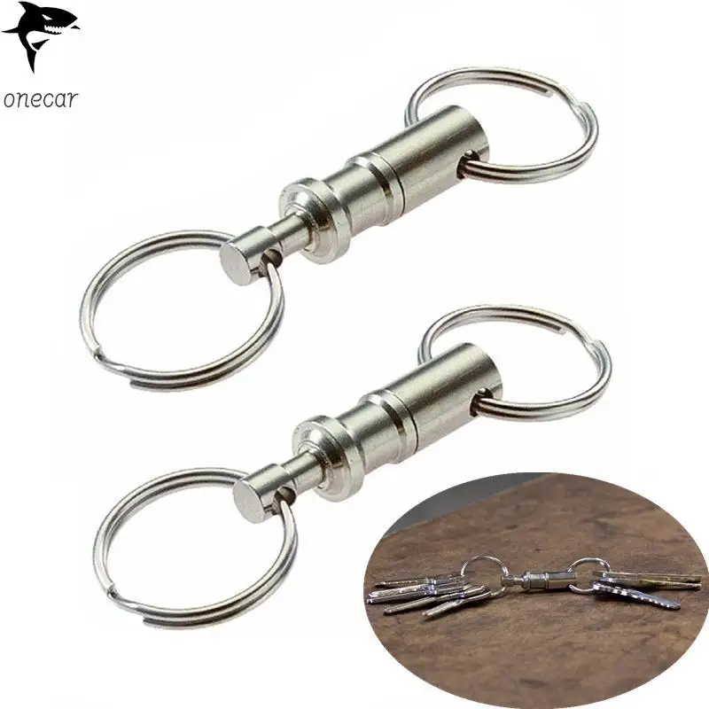 

1 шт. двойной Съемный брелок для ключей, защелкивающийся держатель, Стальной Хромированный раздвижной брелок для ключей, съемный брелок для ключей