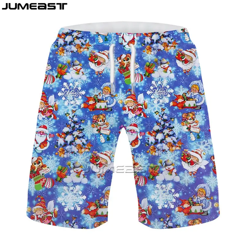 

Jumeast New Summer Men Beach Shorts 3D Printed Santa Claus Women Casual Board Sweatpants Hip Hop Merry Christmas Short Pants