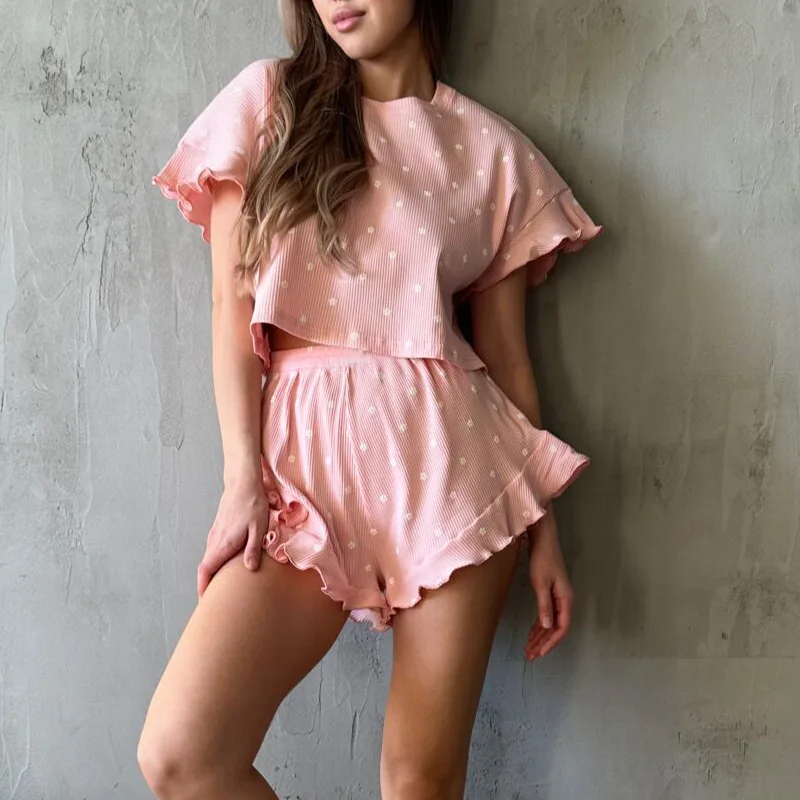 Женский сексуальный повседневный пижамный комплект с принтом мягкий топ