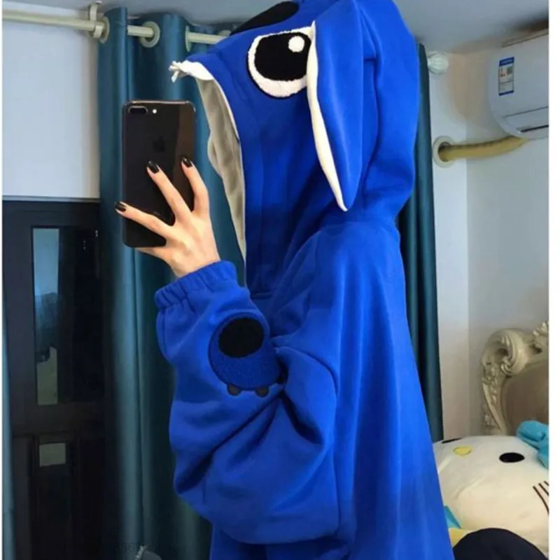 Disney Stitch Cartoon Women Jackets Zip-up Sweatshirt Cotton Oversize Y2k Plush Thick Autumn Winter Hooded Hoodies Coat Clothes