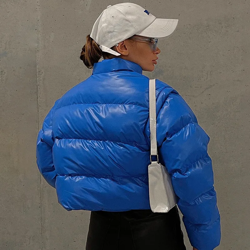 Women's Detachable Sleeve Padded Jacket 2020 Winter Harajuku Solid Casual Cardigan with Zipper Slim Jacket Warm Cotton Coat Tops