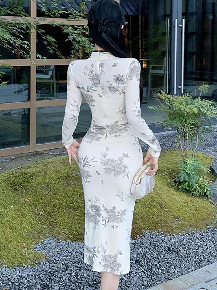 Женское Сетчатое платье средней длины белое ажурное привлекательное облегающее