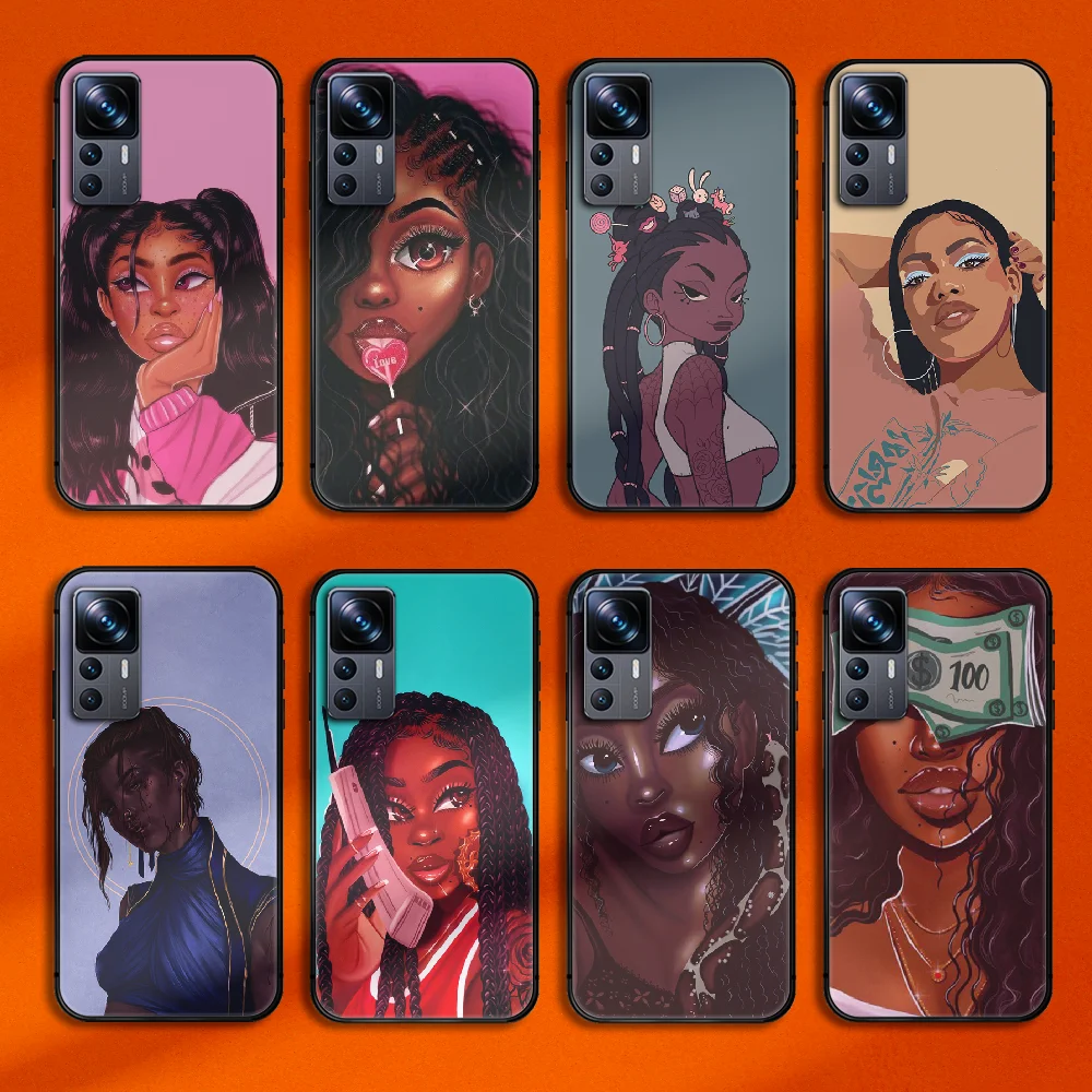 

Fashion Black Girls Phone Case Cover For Xiaomi Mi 11 12 13 Poco X M F 3 4 5 S Gt Pro Lite Ultra TPU Soft Black