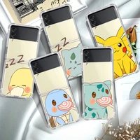 pikachu pokemon luxury case for samsung galaxy z flip 3 5g funda z flip3 clear pc hard back phone coque shell